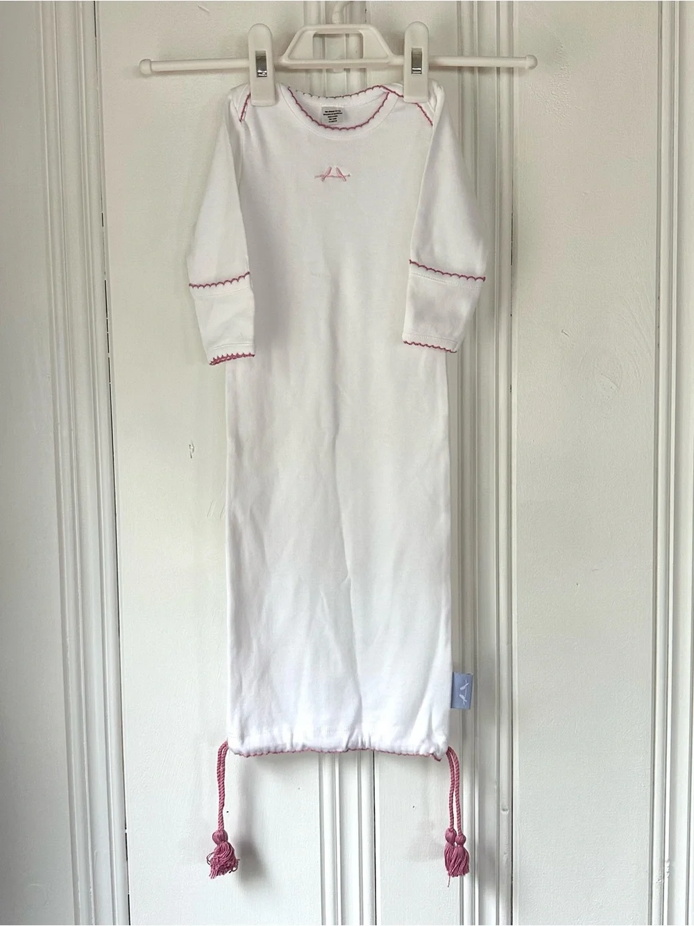 Serena & Lily 0-3M Pixie Lily White Cotton Sleep Sack with Pink Trim
